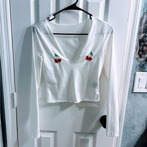 White Cherry Embroidered Women's Top